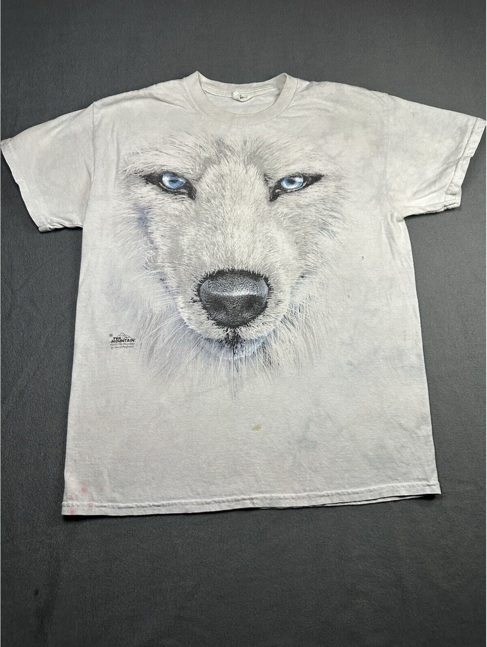 The Mountain White Wolf Face T-Shirt Sz Large Arctic Medium Print Y2K Graphic